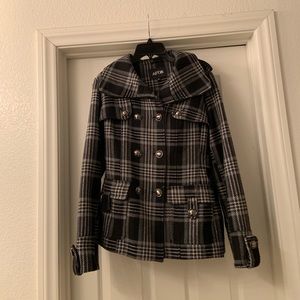 Black and gray pea coat